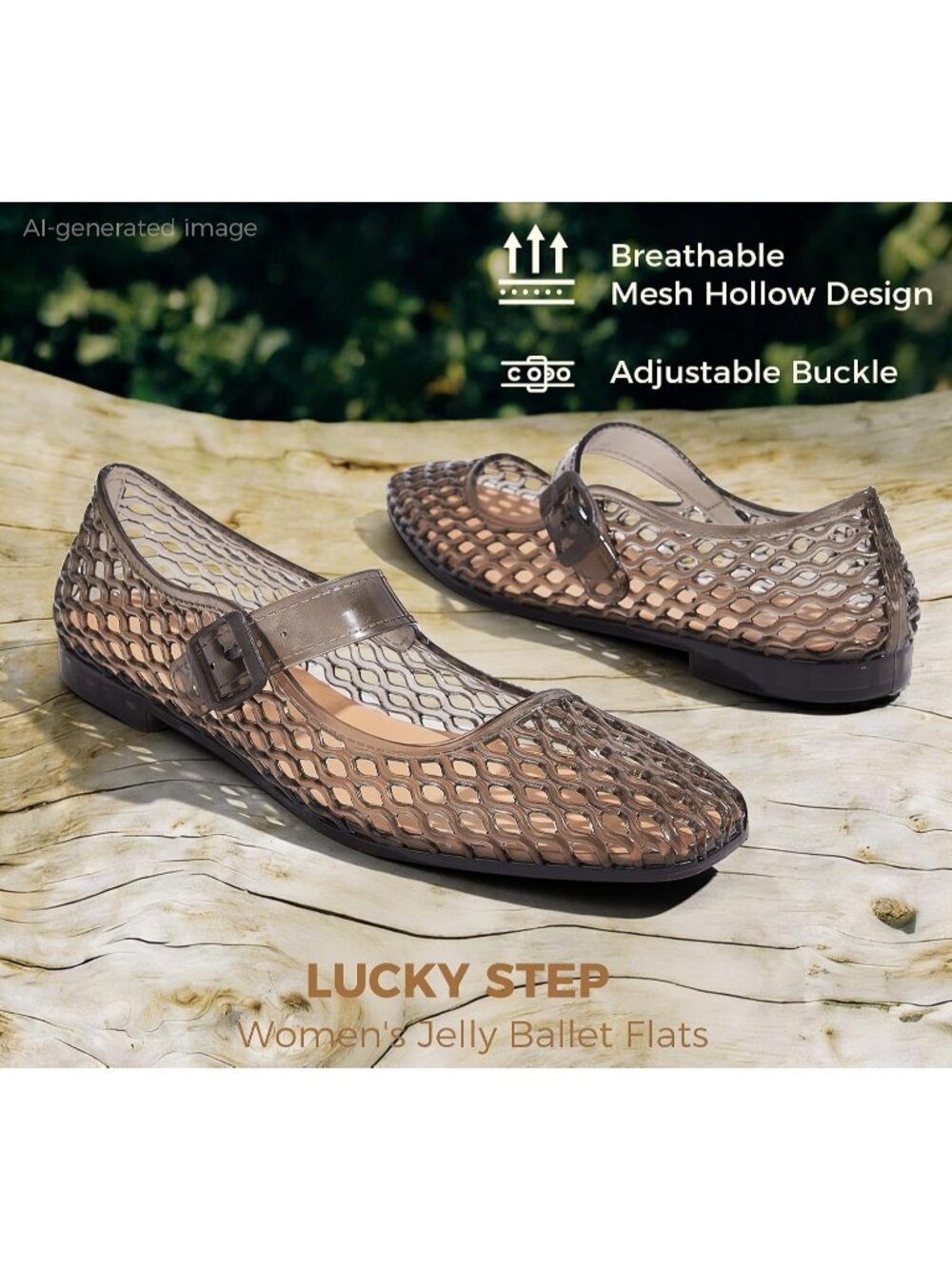 Women's Black Comfortable Jelly Ballet Buckle Strap Mesh Clear Beach Sandals - Picture 4 of 6